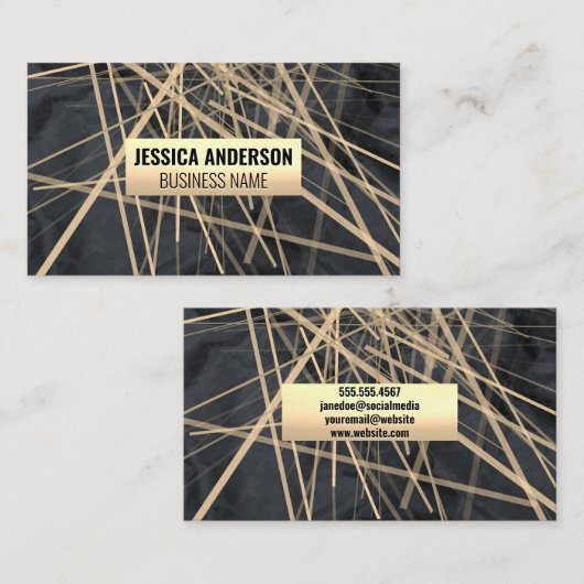 金ゴールド抽象芸術のレイヤードライン 名刺 (正面/裏面)