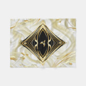 金ゴールド抽象芸術の花と黒onシャンペーンシルク フリースブランケット (正面(横))