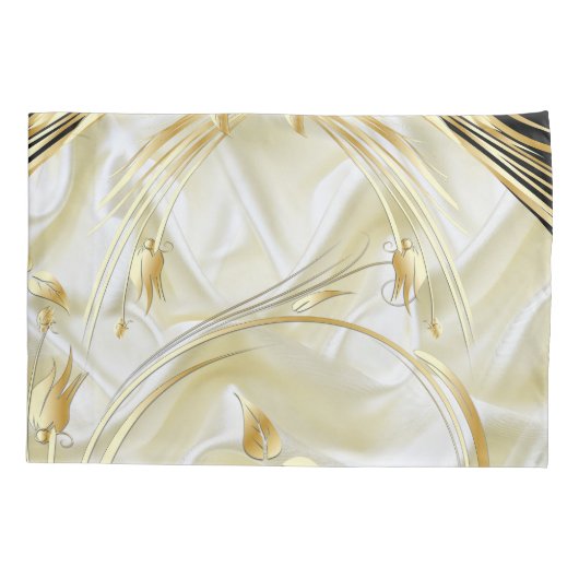 金ゴールド抽象芸術の花と黒onシャンペーンシルク 枕カバー (裏面)