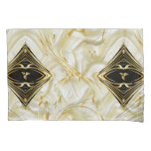 金ゴールド抽象芸術の花と黒onシャンペーンシルク 枕カバー (正面)