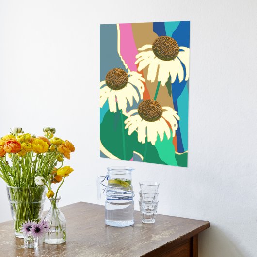 金ゴールド抽象芸術エキナセアコーンモダン花 箔ポスター (レイダウン (キッチン))