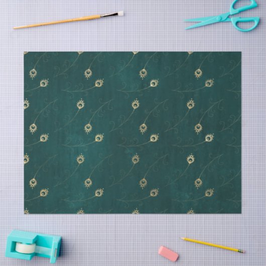 金ゴールド抽象芸術クジャクの羽の緑 薄葉紙 (クラフト)