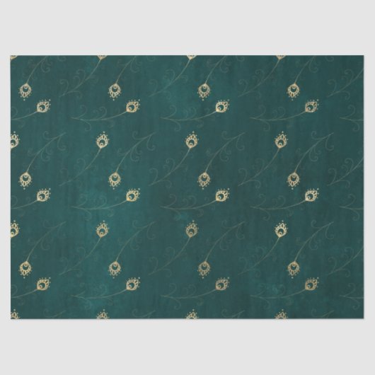 金ゴールド抽象芸術クジャクの羽の緑 薄葉紙 (正面)