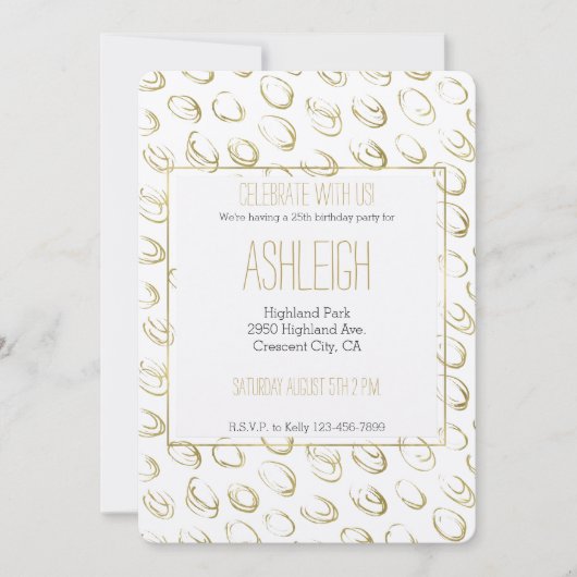 金ゴールド抽象芸術サークル誕生日 招待状 (正面)