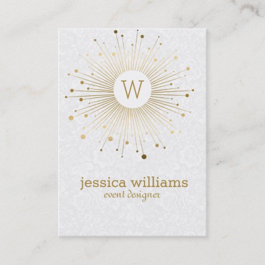 金ゴールド抽象芸術スターホワイトダマスク 名刺 (正面)