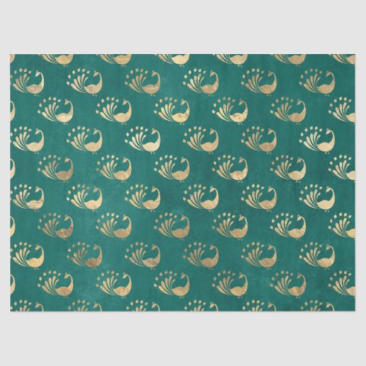 金ゴールド抽象芸術ピークオングリーンデコパージュ 薄葉紙 (正面)