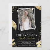 金ゴールド抽象芸術フォトスイート16誕生日 招待状 (正面)