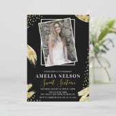 金ゴールド抽象芸術フォトスイート16誕生日 招待状 (スタンド正面)