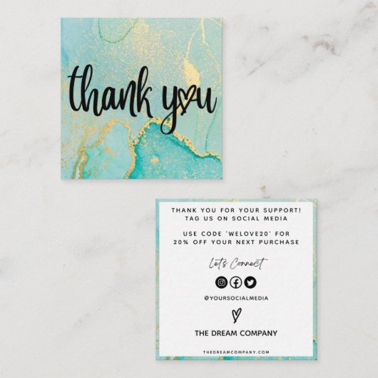 金ゴールド抽象芸術ブルーウォーターカラーメディア挿入 スクエア名刺 (正面/裏面)