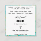 金ゴールド抽象芸術ブルーウォーターカラーメディア挿入 スクエア名刺 (裏面)