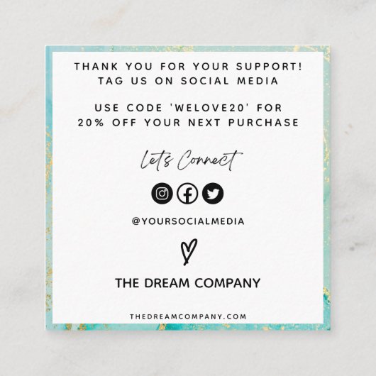 金ゴールド抽象芸術ブルーウォーターカラーメディア挿入 スクエア名刺 (裏面)