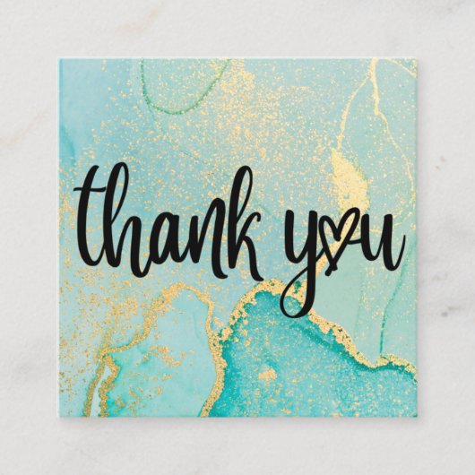 金ゴールド抽象芸術ブルーウォーターカラーメディア挿入 スクエア名刺 (正面)