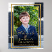 金ゴールド抽象芸術ブルーバー(ユダヤ教の)バル・ミツバー写真ウェルカムサイン ポスター (正面)