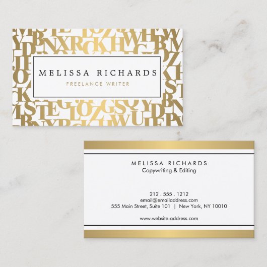 金ゴールド抽象芸術レターフォームIII (作家、ライター用) 名刺 (正面/裏面)