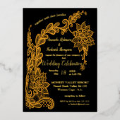 金ゴールド抽象芸術レース 箔招待状 (正面)