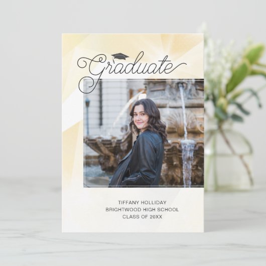 金ゴールド抽象芸術卒業聖書の詩の写真 案内状 (スタンド正面)