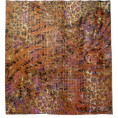 金ゴールド抽象芸術混合動物及びヒョウの肌 シャワーカーテン (正面)