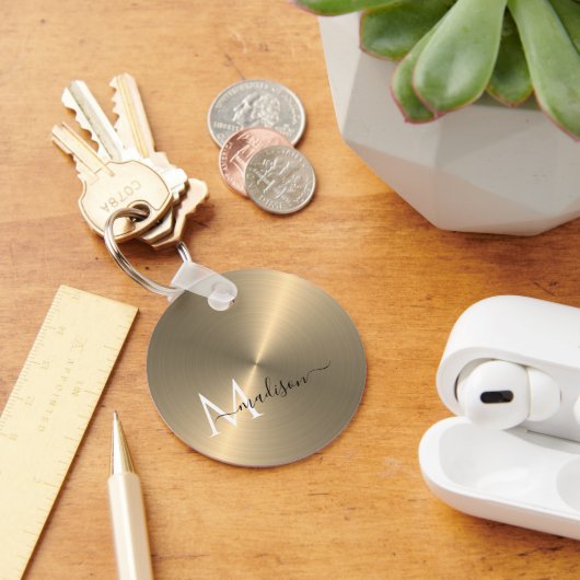 金ゴールド放射状メタリックスクリプト名 キーホルダー (デスク)