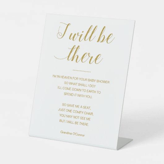 金ゴールド救は私の名前の記念赤ちゃんシャワー付きの席 台座サイン (正面)