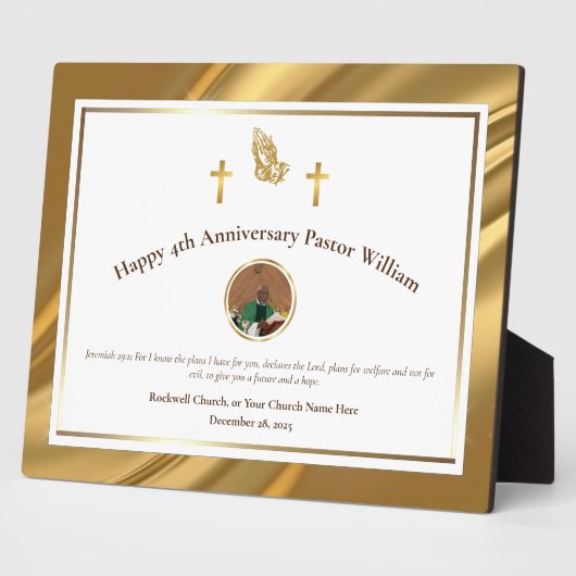 金ゴールド教会の牧師の感謝のアニバーサリーギフト フォトプラーク (側面)