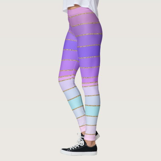 金ゴールド数々のエッジ色ストライプのレギンス レギンス (左)