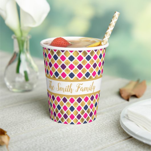 金ゴールド数々のカラークローバーパターン 紙コップ (インサイチュ)