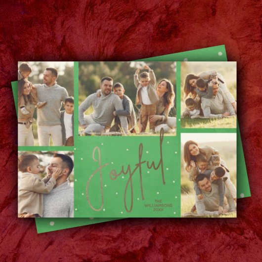 金ゴールド数々のJOYFUL写真クリスマスグリーン シーズンカード