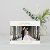 金ゴールド文字の結婚休日の発表 箔シーズンポストカード (立ち正面)