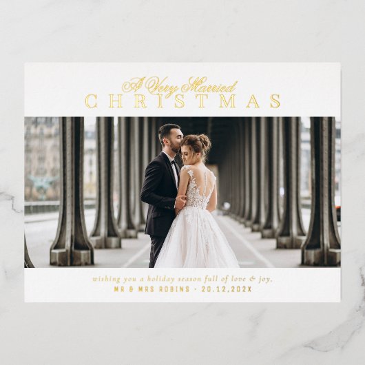 金ゴールド文字の結婚休日の発表 箔シーズンポストカード (正面)