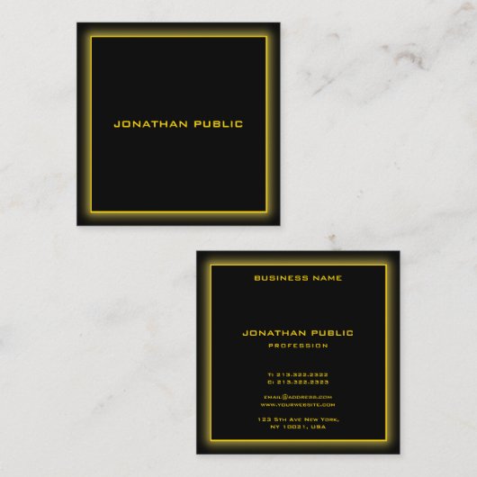 金ゴールド文字エレガントブラックプロフェッショナルテンプレート スクエア名刺 (正面/裏面)