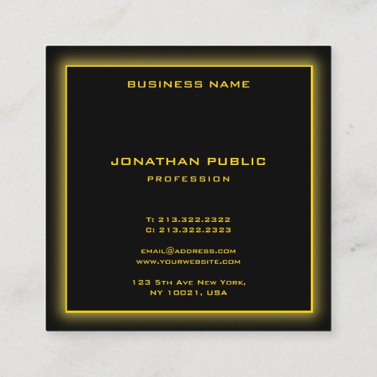 金ゴールド文字エレガントブラックプロフェッショナルテンプレート スクエア名刺 (裏面)