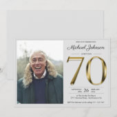 金ゴールド文字グシンプルレイクラスフォト70誕生日 招待状 (正面/裏面)