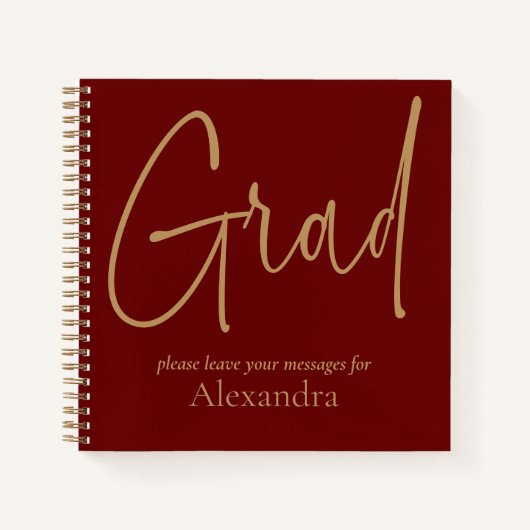 金ゴールド文字グラードネーム卒業ブルゴーニュゲストブック ノートブック (正面)