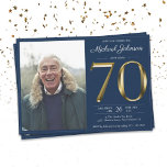 金ゴールド文字ネイビーブルークラスフォト70誕生日 招待状<br><div class="desc">金ゴールド文字ネイビーブルークラスフォト70th誕生日招待状。誕生シンプル年の節目を迎えた金ゴールド文字効果の上品なバースデー無地のタ招待状！これは編集可能なテンプレートで、男性と女性の両方に使用できる。連絡もし質問があるなら私は私の最高のことを行う！</div>