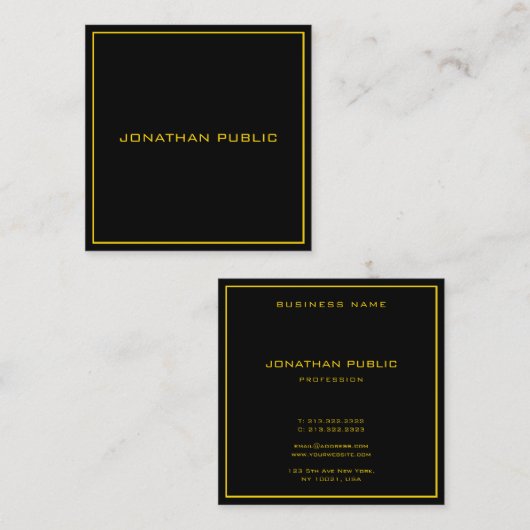 金ゴールド文字フレモダンエレガントーム黒テンプレート スクエア名刺 (正面/裏面)