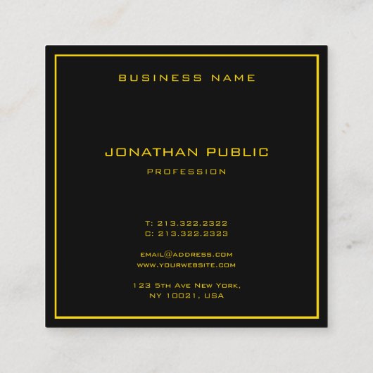 金ゴールド文字フレモダンエレガントーム黒テンプレート スクエア名刺 (裏面)