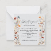 金ゴールド文字ワイルドフラワーQRコードウェディングRSVPカード ノートカード (正面)