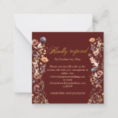 金ゴールド文字ワイルドフラワーQRコードウェディングRSVPカード ノートカード (正面)