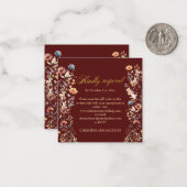 金ゴールド文字ワイルドフラワーQRコードウェディングRSVPカード ノートカード (正面/裏面インサイチュ)