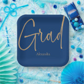 金ゴールド文字大学院名卒業ブルー ペーパープレート (パーティー)