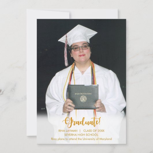 金ゴールド文字院写真卒業発表 招待状 (正面)