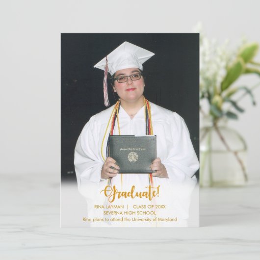 金ゴールド文字院写真卒業発表 招待状 (スタンド正面)