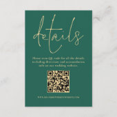 金ゴールド文字QRコード結婚のエメラルドグリーン詳細 エンクロージャーカード (正面)