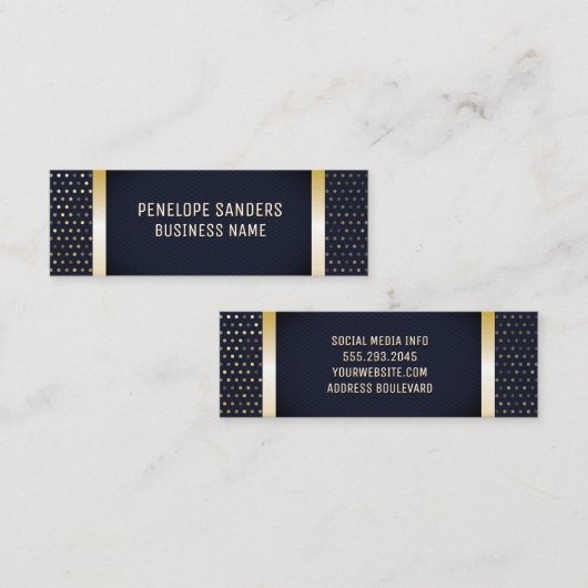 金ゴールド斑模様 |ダークブルー金ゴールドメタルトリム スキニー名刺 (正面/裏面)