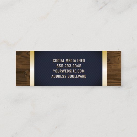 金ゴールド斑点 |ダークブルー金ゴールドメタルウッドトリム スキニー名刺 (裏面)
