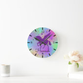 金ゴールド斑紫カラフル一角獣 ラウンド壁時計 (ホーム)