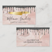 金ゴールド料理用ナイフ |ピンクの大理石とアイシング 名刺 (正面/裏面)