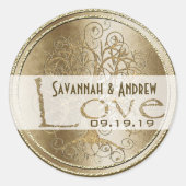 金ゴールド旋回ツリー金ゴールド結婚のシール ラウンドシール (正面)