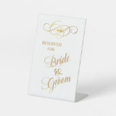 金ゴールド旋回トップ縁ど新婦および新郎予約 台座サイン (正面)