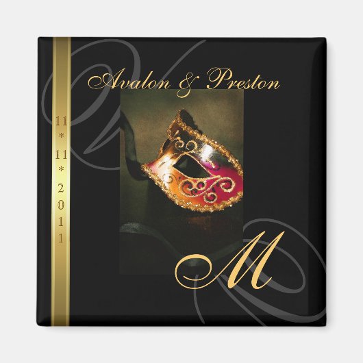 金ゴールド旋回マスカレードマスク日付磁石を保存 マグネット (正面)